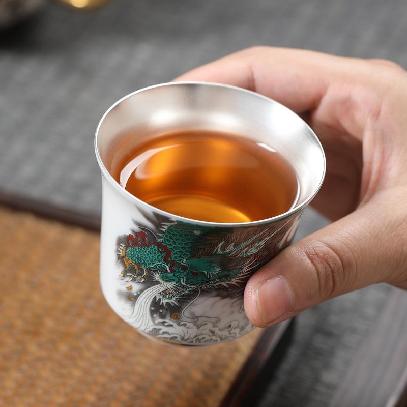 Silver-Tea Set Green Dragon Gilded Tea Tasting Cup
