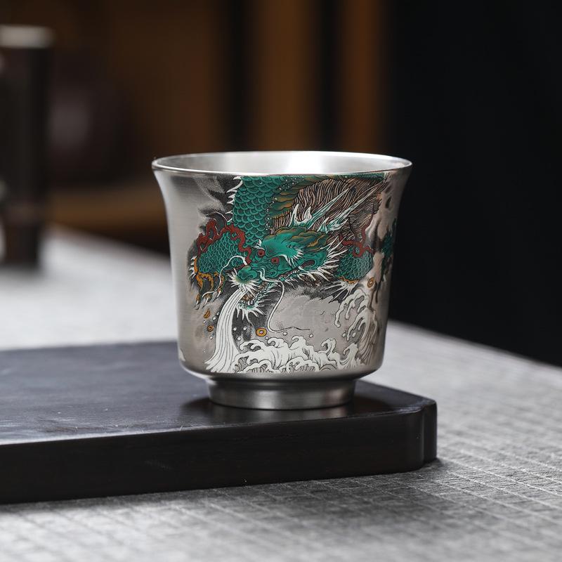 Solid sterling silver inside and out Dragon Silver-Plated Tea Cup