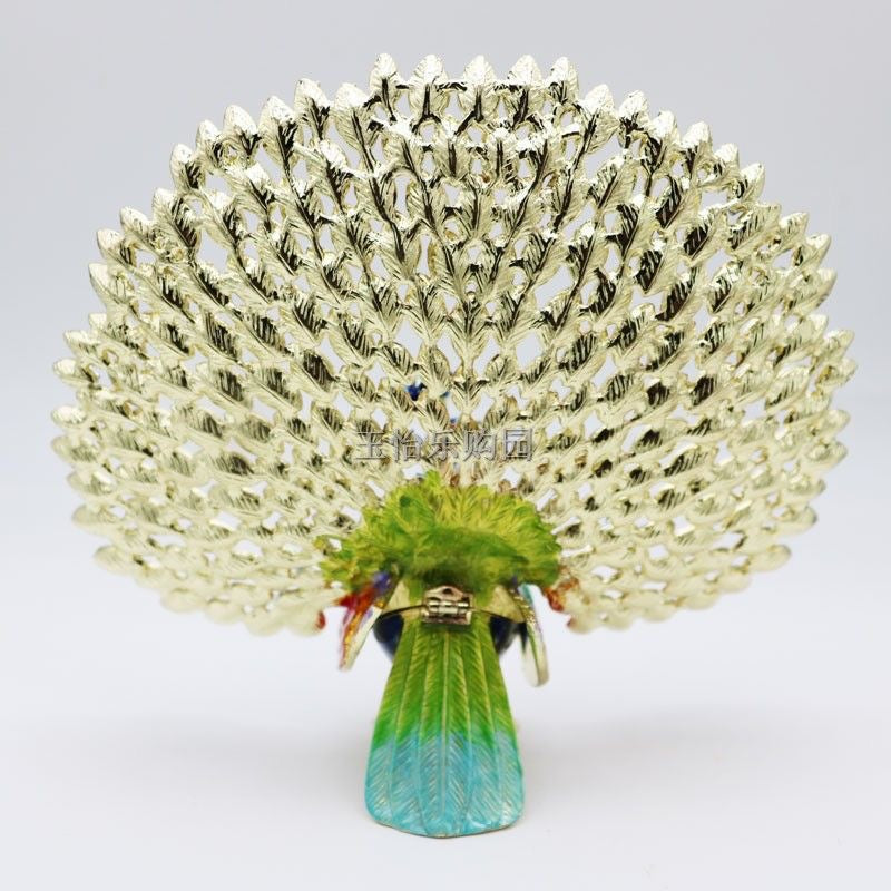 High-end metal craft enamel painted peacock jewelry box