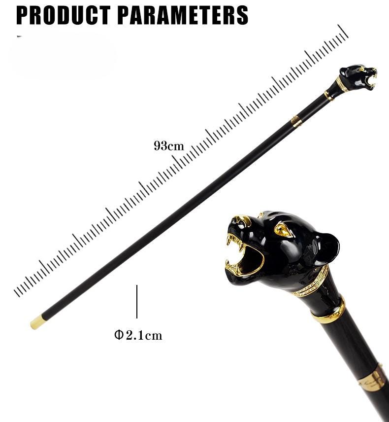 Enamel-painted Black Panther Walking Stick Ebony Solid Wood Gentleman's Cane