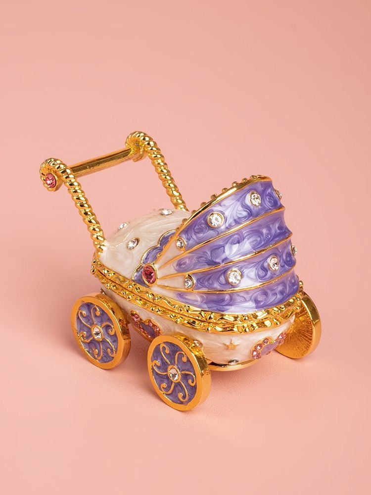 Handmade enamel jewelry box, cute baby stroller