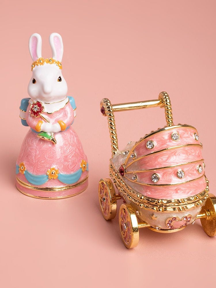 Handmade enamel jewelry box, cute baby stroller