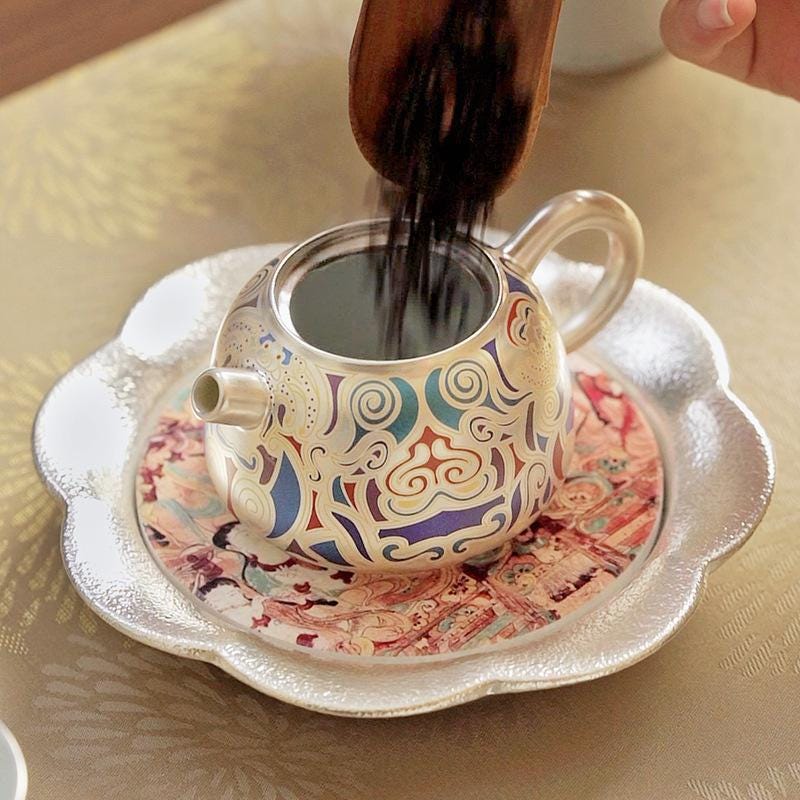 Dunhuang Silver Kettle Handcrafted Silver-Plated Tea Set