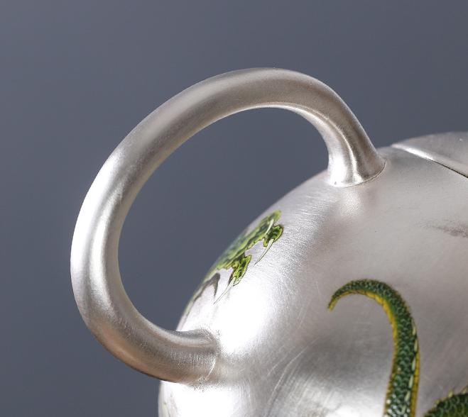 Handcrafted 999 Sterling Silver Tea Set: Dragon Ceramic Inlay