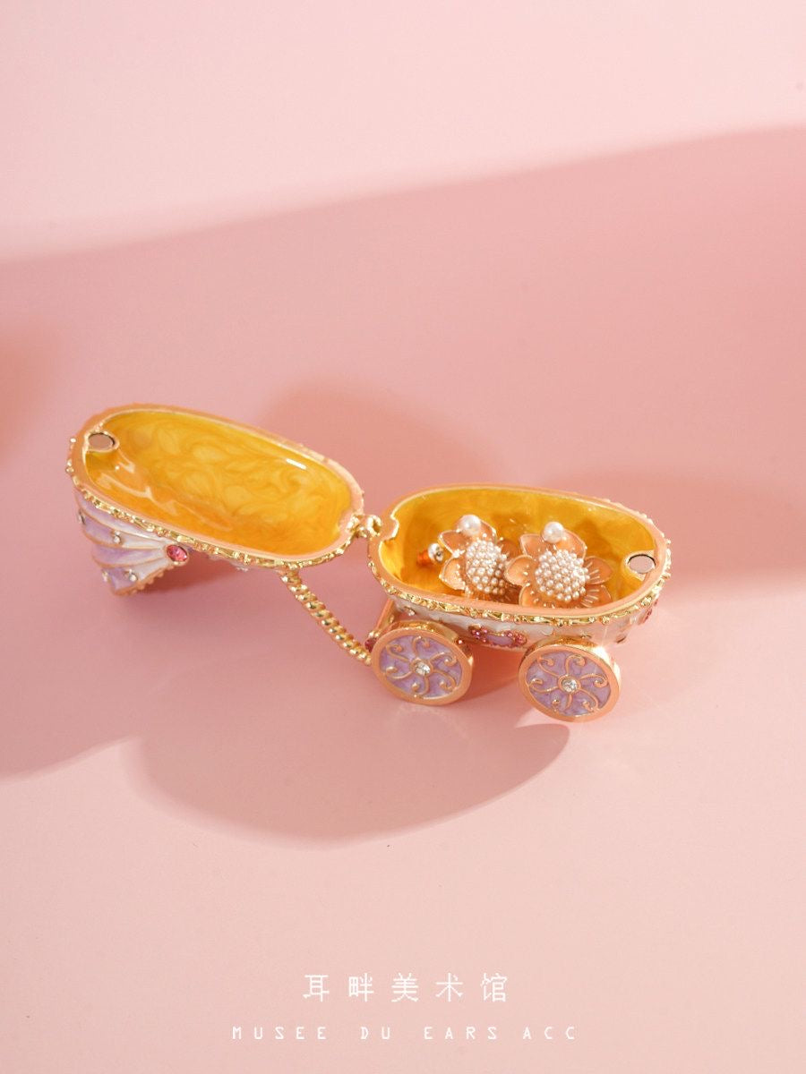 Handmade enamel jewelry box, cute baby stroller