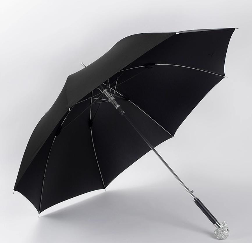 Diamond-Studded Skull Umbrella, Ebony Handle - Luxury Windproof Umbrella