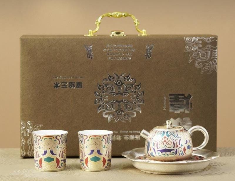Dunhuang Silver Kettle Handcrafted Silver-Plated Tea Set