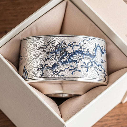 Silver-glazed blue-and-white porcelain with dragon motifs