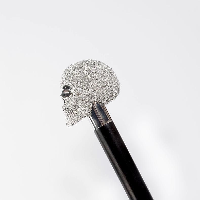 Diamond-Studded Skull Umbrella, Ebony Handle - Luxury Windproof Umbrella