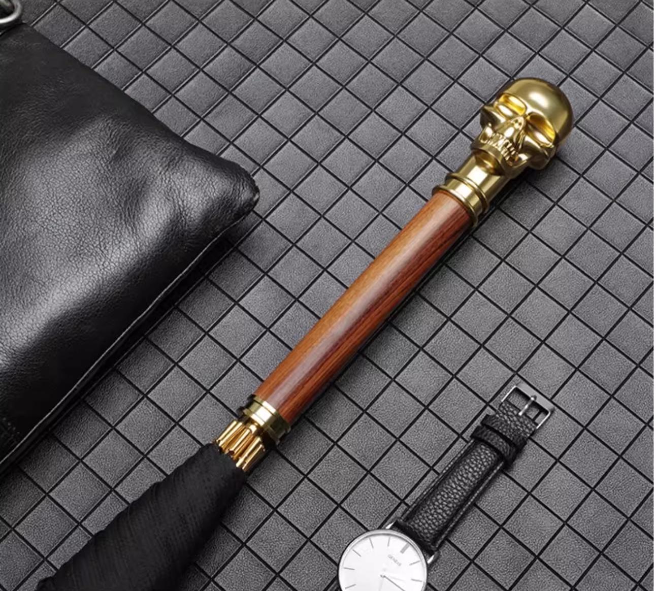 Skull-Head Gold-Plated Long-Handle Umbrella Retro British-Style Business Fashion Umbrella for All Weather