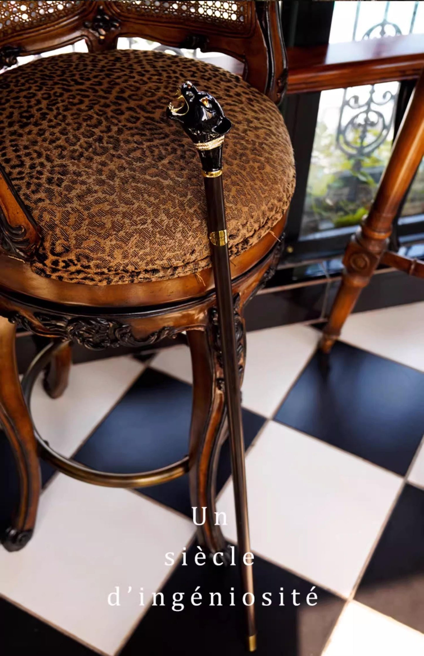 Enamel-painted Black Panther Walking Stick Ebony Solid Wood Gentleman's Cane