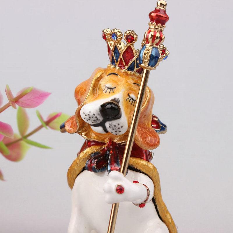Royal Dog Jewelry Box with Crown - Hand-Painted Enamel & Rhinestones