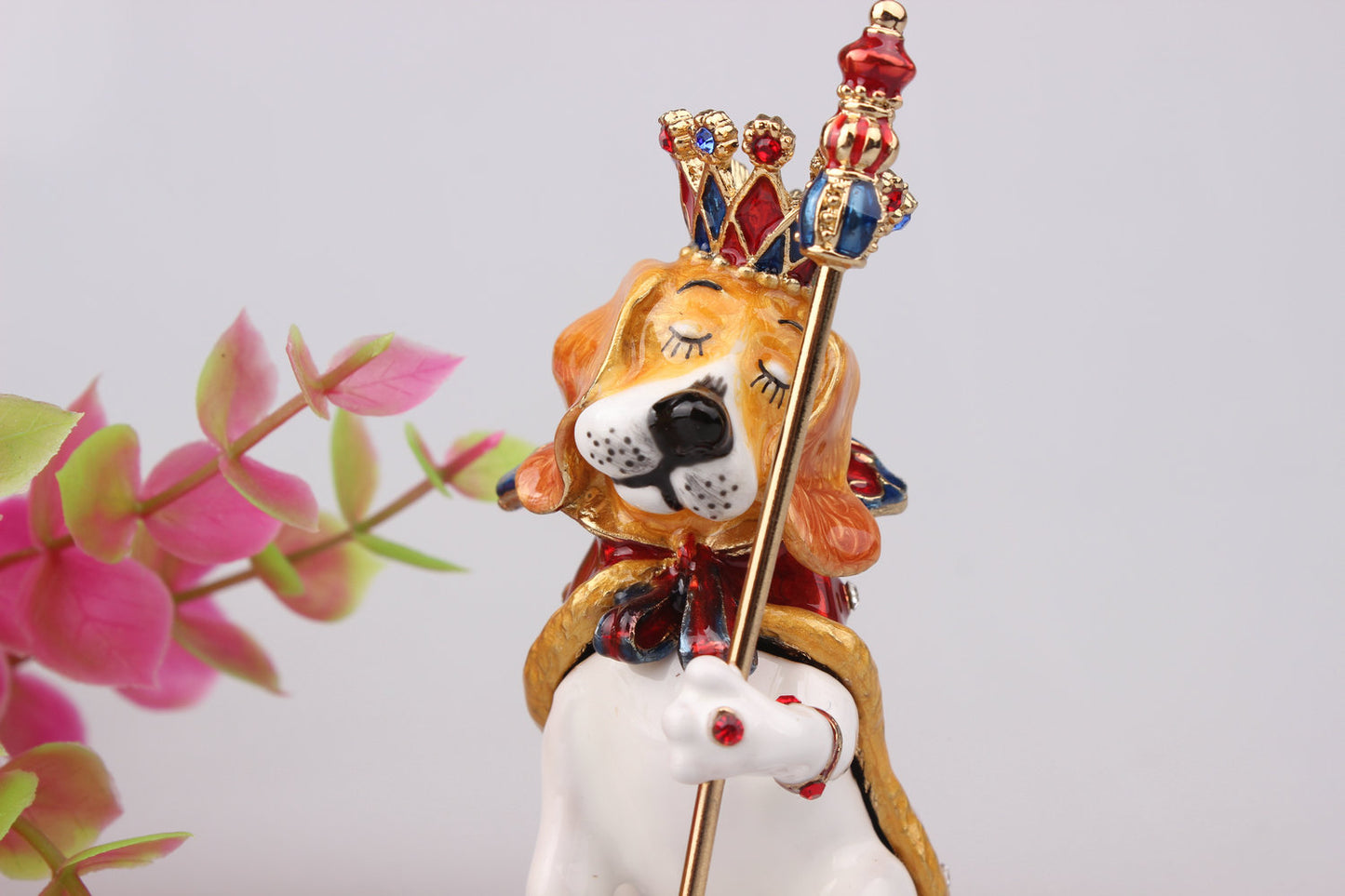 Royal Dog Jewelry Box with Crown - Hand-Painted Enamel & Rhinestones