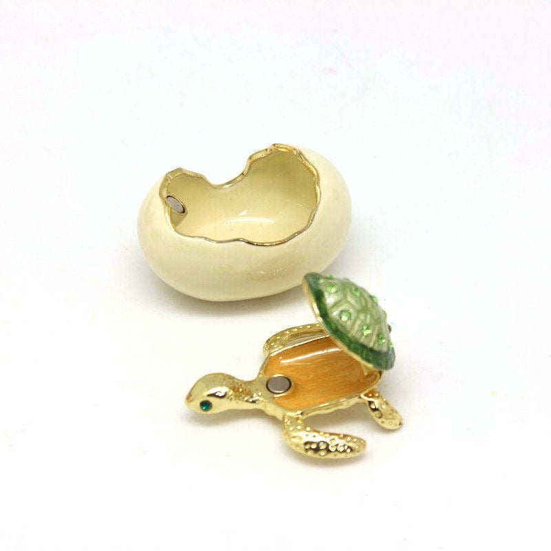 Creative metal craft newborn turtle figurine, turtle jewelry box, turtle refrigerator magnet, eggshell turtle enamel ornament