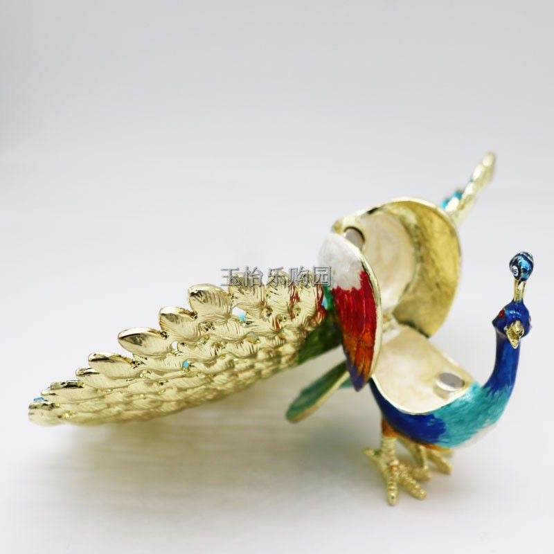 High-end metal craft enamel painted peacock jewelry box