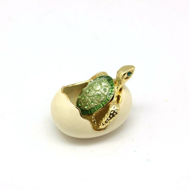 Creative metal craft newborn turtle figurine, turtle jewelry box, turtle refrigerator magnet, eggshell turtle enamel ornament