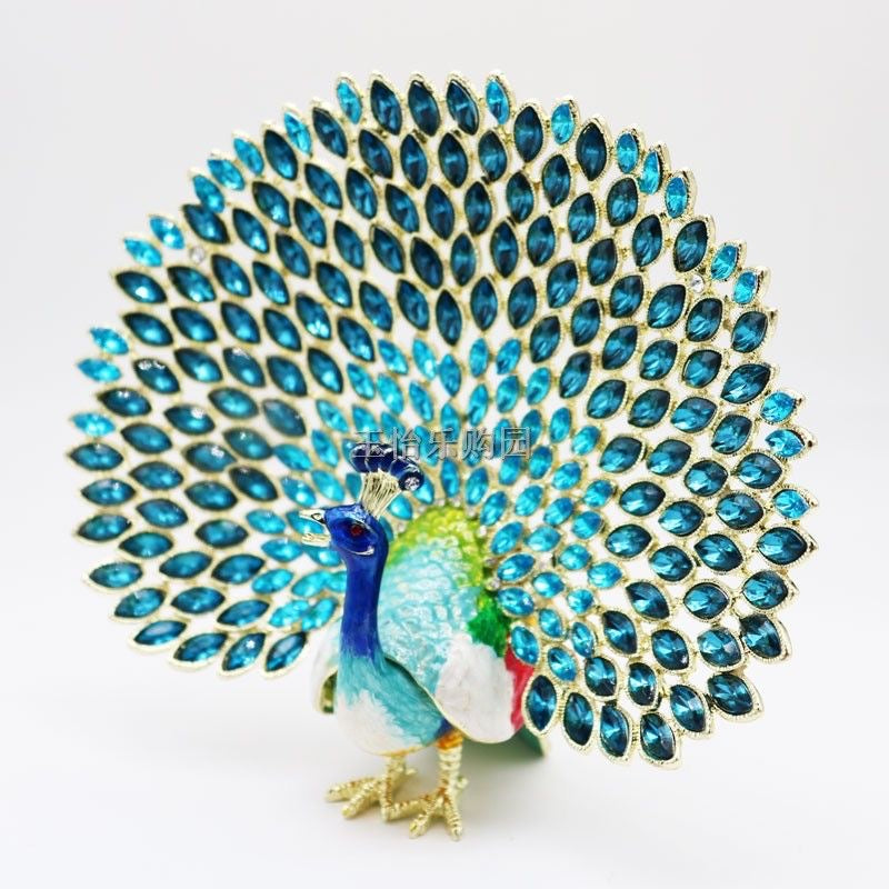 High-end metal craft enamel painted peacock jewelry box