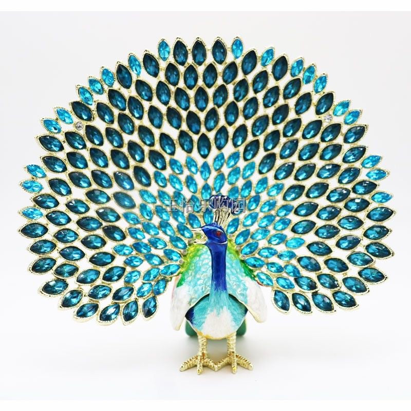 High-end metal craft enamel painted peacock jewelry box