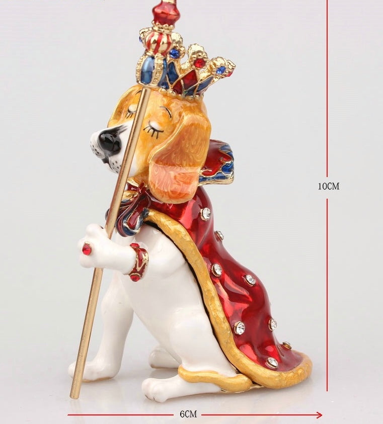 Royal Dog Jewelry Box with Crown - Hand-Painted Enamel & Rhinestones