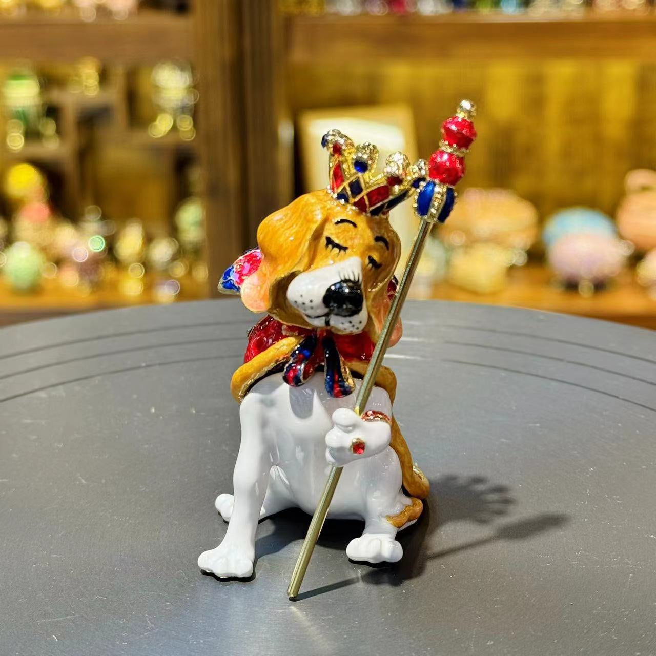 Royal Dog Jewelry Box with Crown - Hand-Painted Enamel & Rhinestones