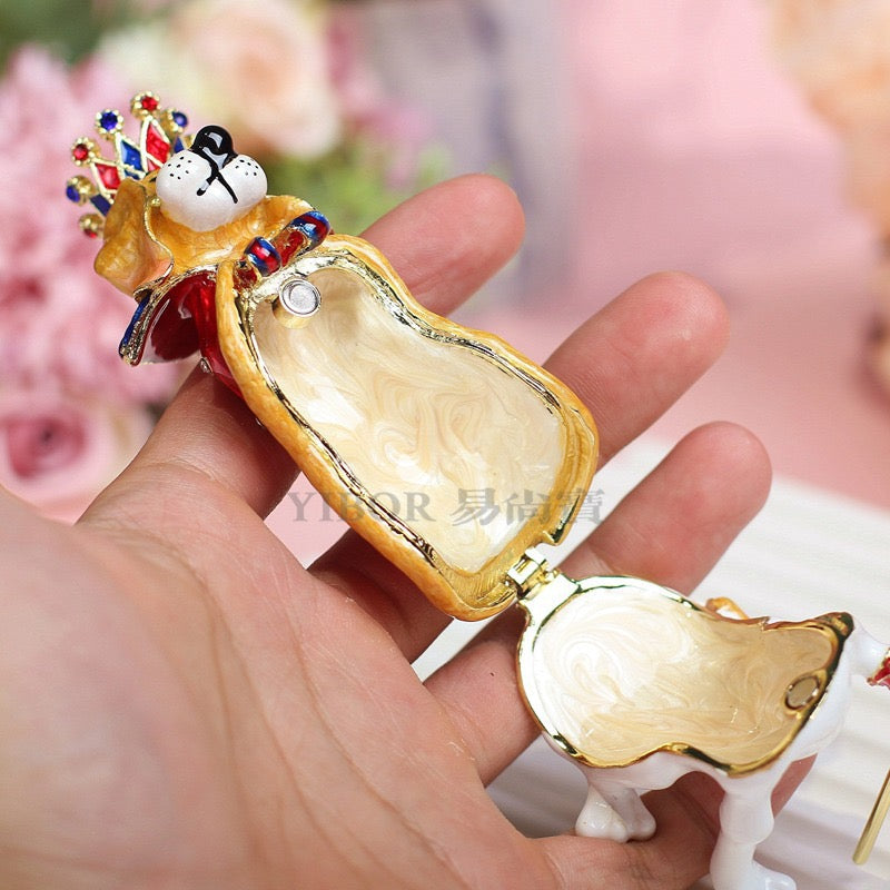 Royal Dog Jewelry Box with Crown - Hand-Painted Enamel & Rhinestones