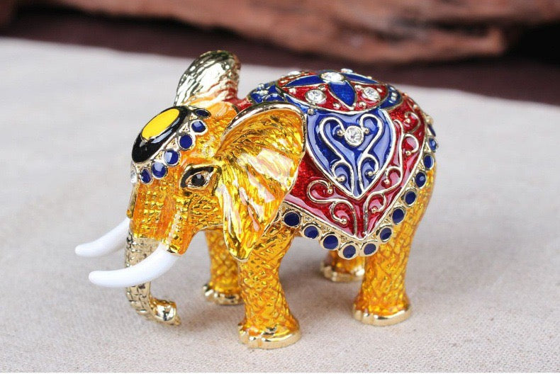 Royal Enamel Elephant Jewelry Box with Crystals
