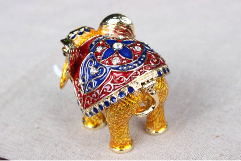 Royal Enamel Elephant Jewelry Box with Crystals