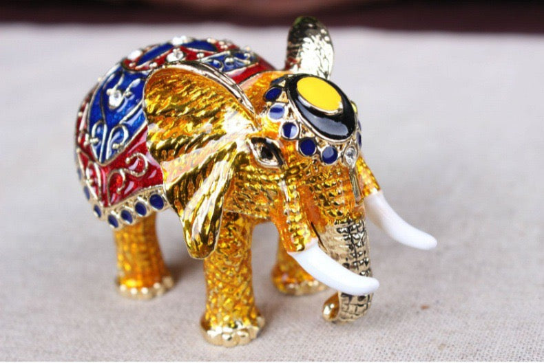 Royal Enamel Elephant Jewelry Box with Crystals