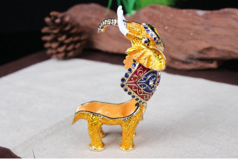 Royal Enamel Elephant Jewelry Box with Crystals