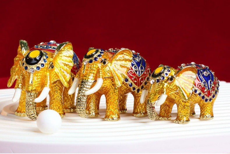 Royal Enamel Elephant Jewelry Box with Crystals