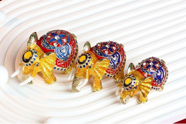 Royal Enamel Elephant Jewelry Box with Crystals