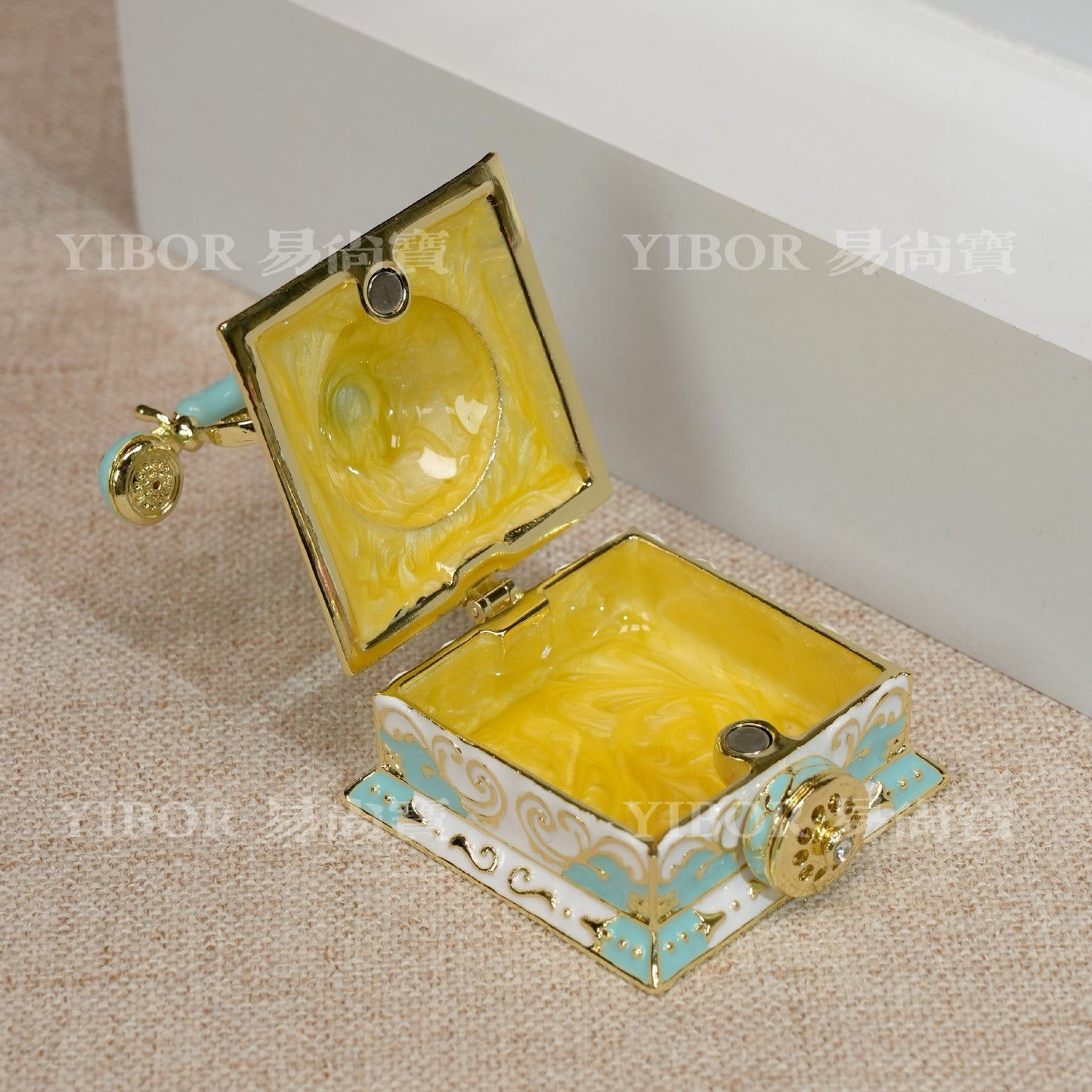Vintage Turquoise Enamel Telephone Jewelry Box