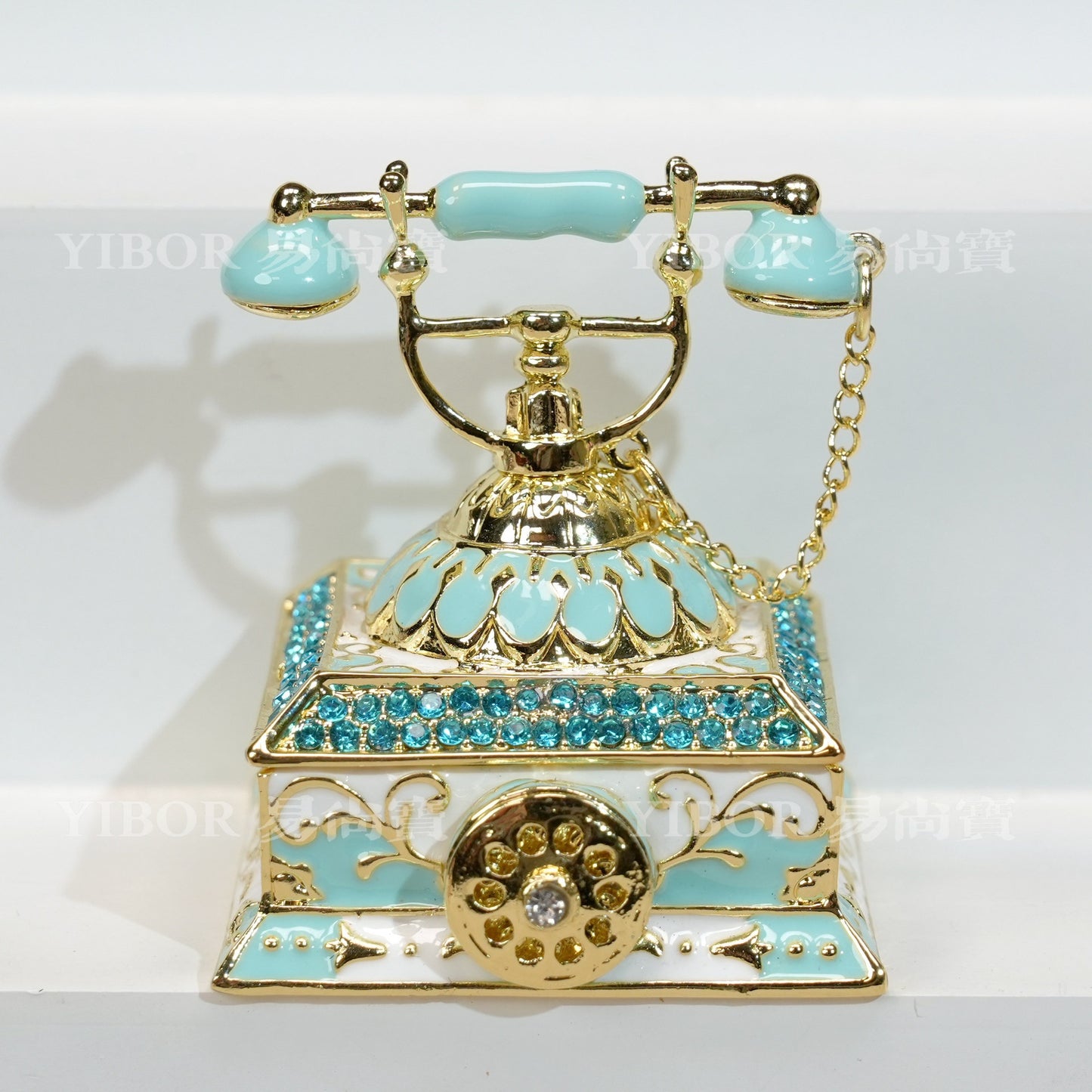 Vintage Turquoise Enamel Telephone Jewelry Box