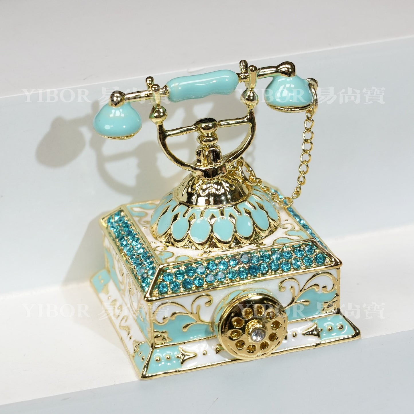 Vintage Turquoise Enamel Telephone Jewelry Box