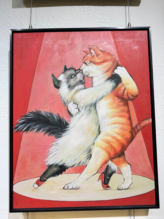 Dancing Cats Oil Painting - Playful Feline Art