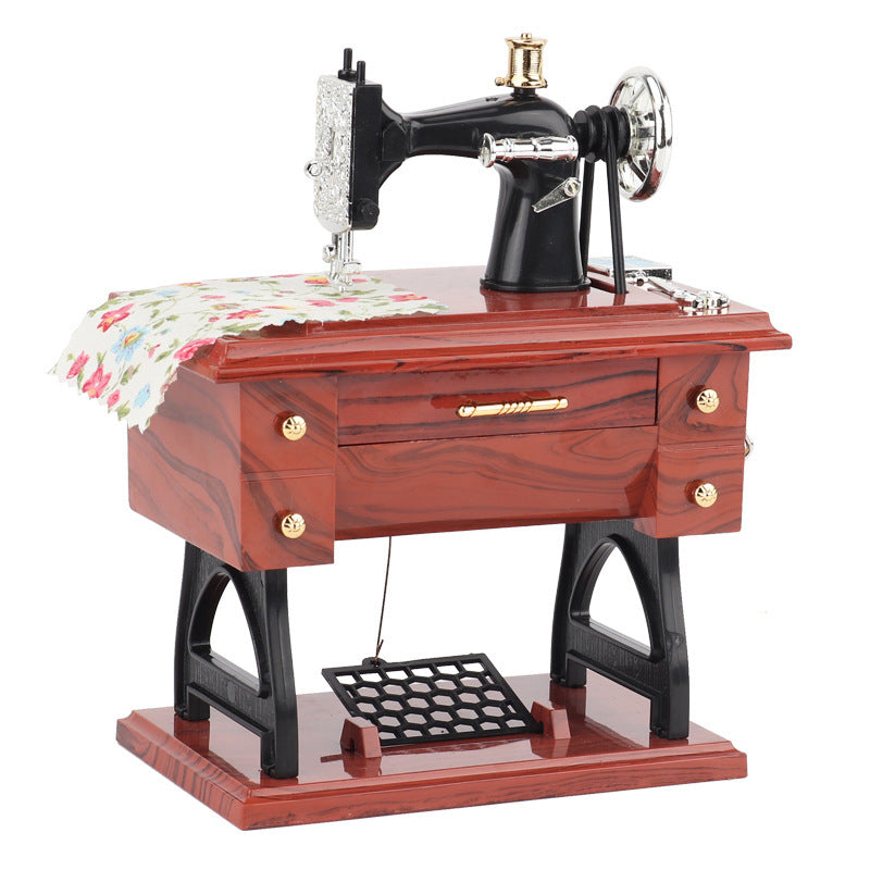 Vintage Piano Music Box & Gramophone Desktop Ornament – Retro Sewing Machine Model, Decorative Home Gift