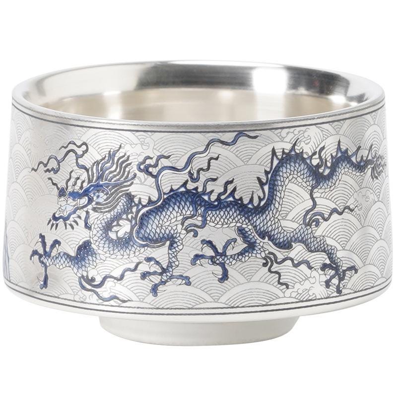 Silver-glazed blue-and-white porcelain with dragon motifs