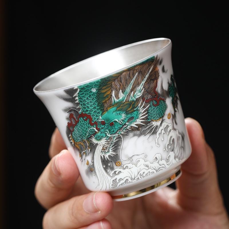 Silver-Tea Set Green Dragon Gilded Tea Tasting Cup