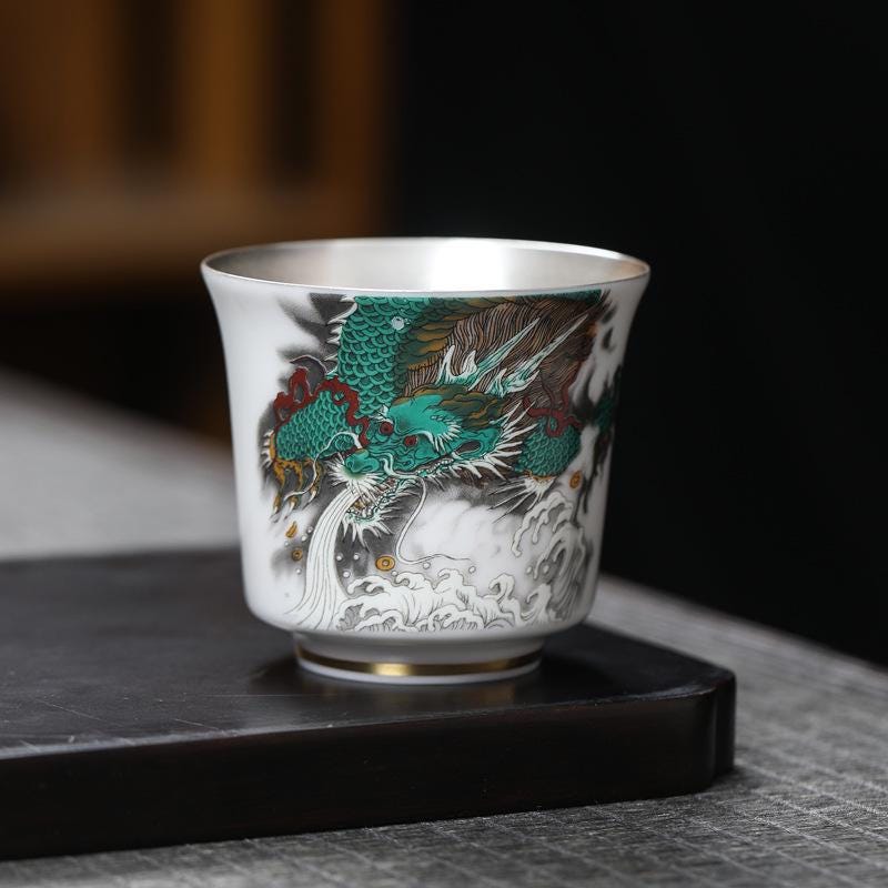 Silver-Tea Set Green Dragon Gilded Tea Tasting Cup
