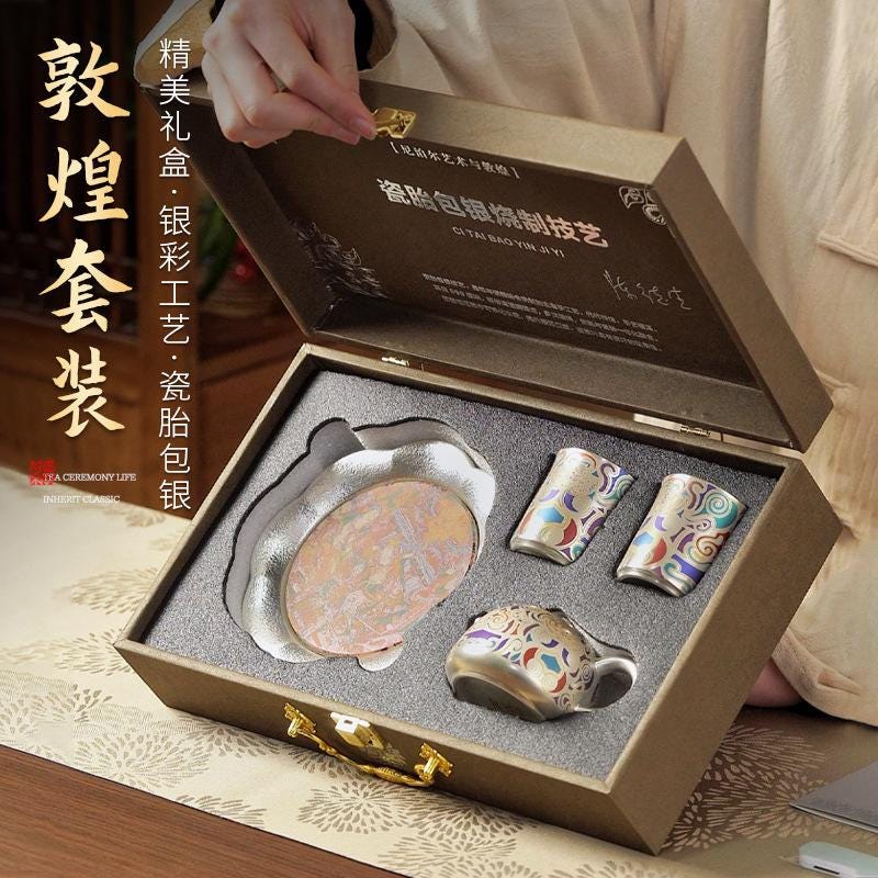 Dunhuang Silver Kettle Handcrafted Silver-Plated Tea Set