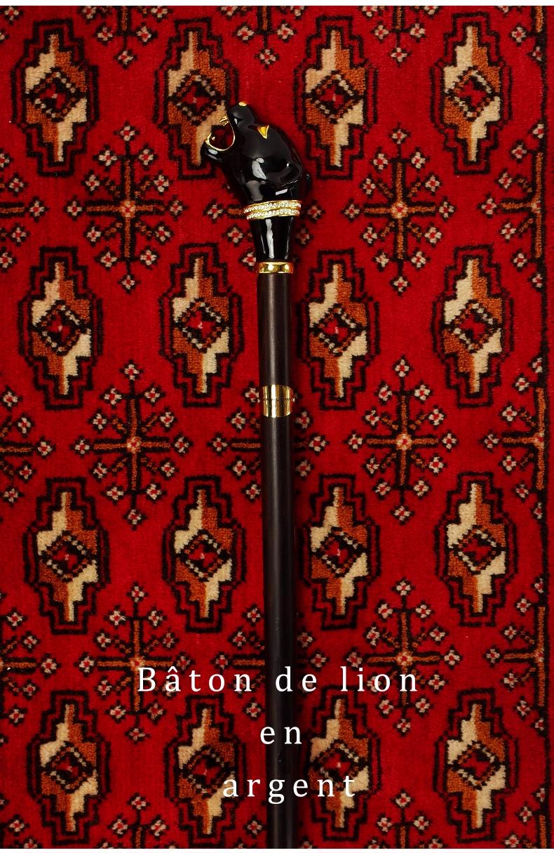 Enamel-painted Black Panther Walking Stick Ebony Solid Wood Gentleman's Cane